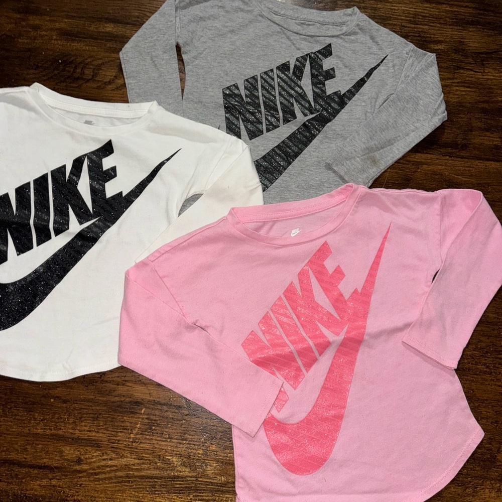 Nike Kids Long Sleeve Tees - Pink, Gray, White